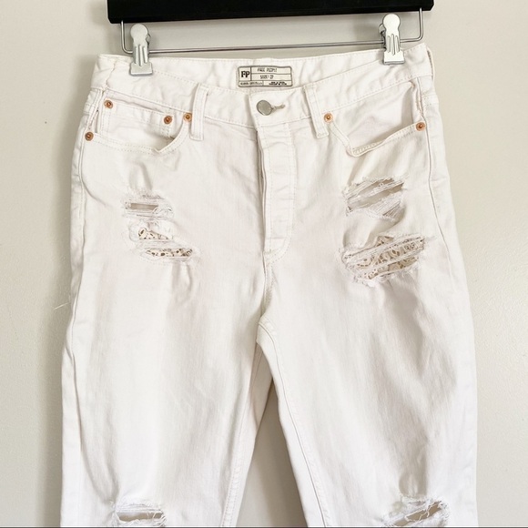 FREE PEOPLE Lacey Stilt Distressed Jeans White 27 - Picture 6 of 15